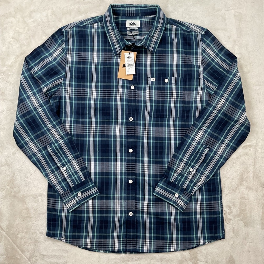 Quiksilver Swinton‎ LS Mens Plaid Button Down Shirt Blue Teal EQYWT04535 New M